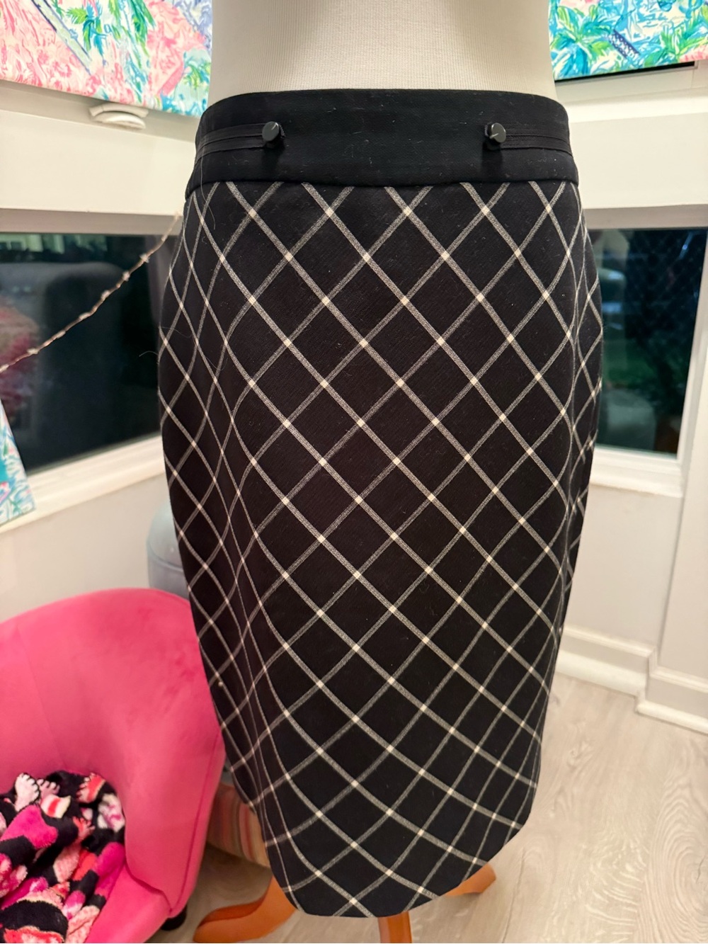 The Limited Classic Black Windowpane Pencil Skirt